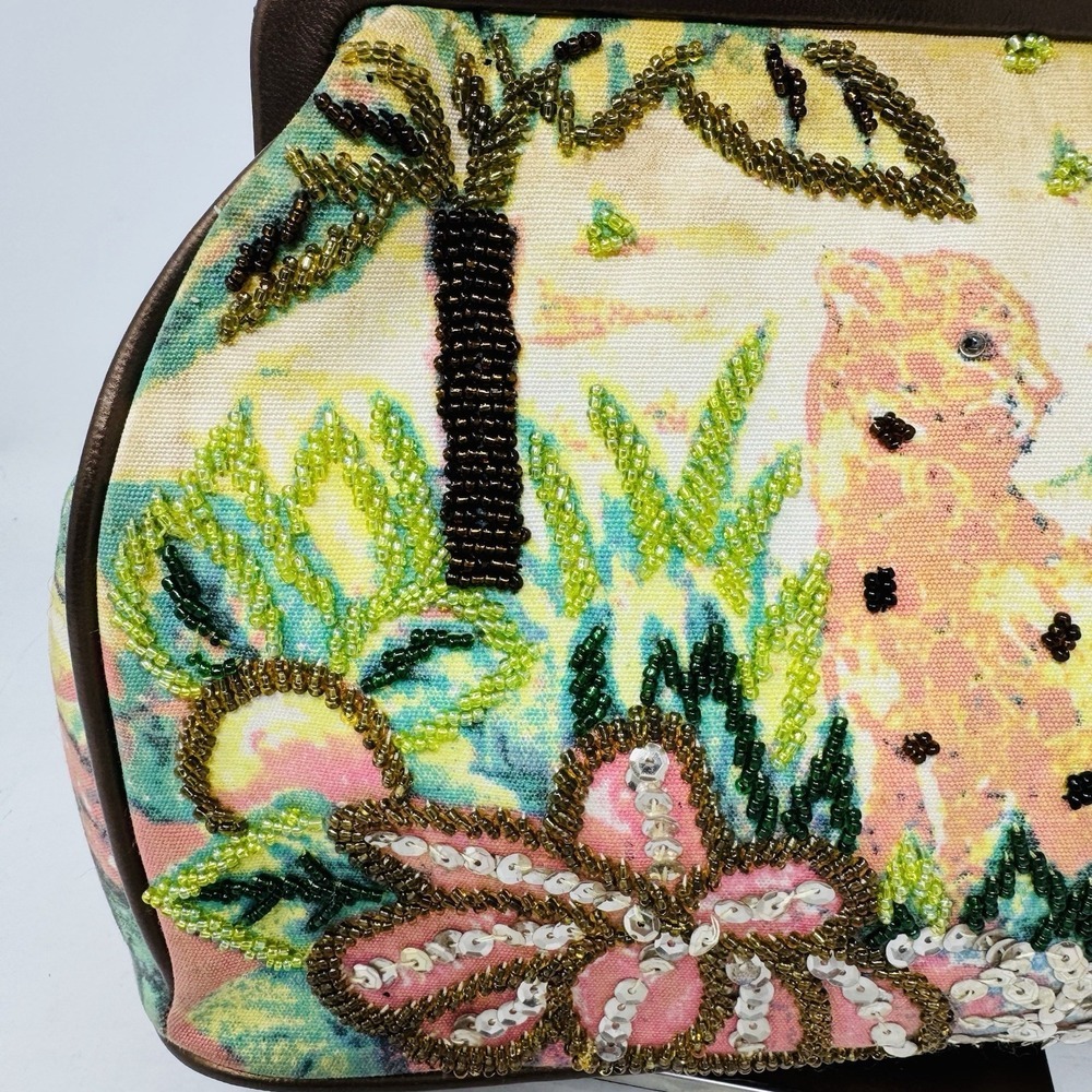 Vintage Prezzo Boho Multicolor Beaded Bling Fabric Shoulder Handbag Brown Beige - Picture 2 of 13